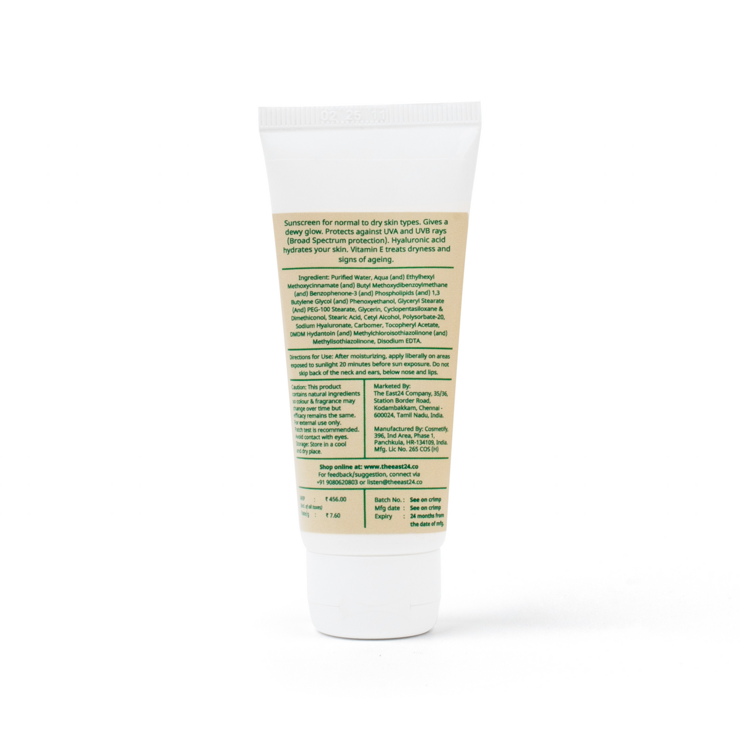 Super Hydrating SPF 50  Sunscreen Back View Tube